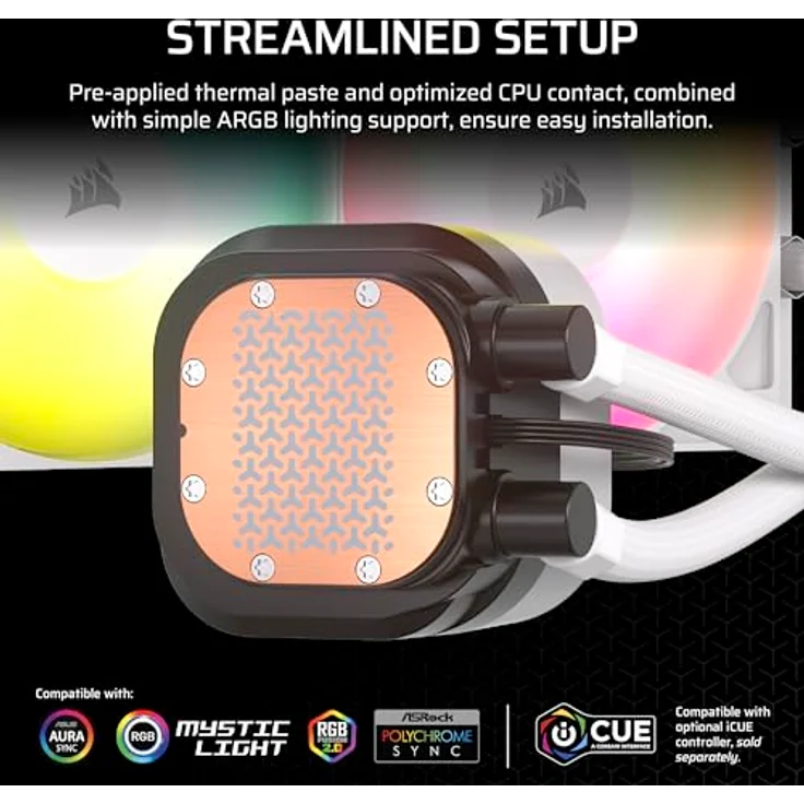 CORSAIR Nautilus 240 RS ARGB CPU-Flüssigkeitskühler – 240mm AIO – Geräuscharm – Direkter Mainboard-Anschluss – Intel LGA 1851/1700, AMD AM5/AM4 – Weiß – Bild 3
