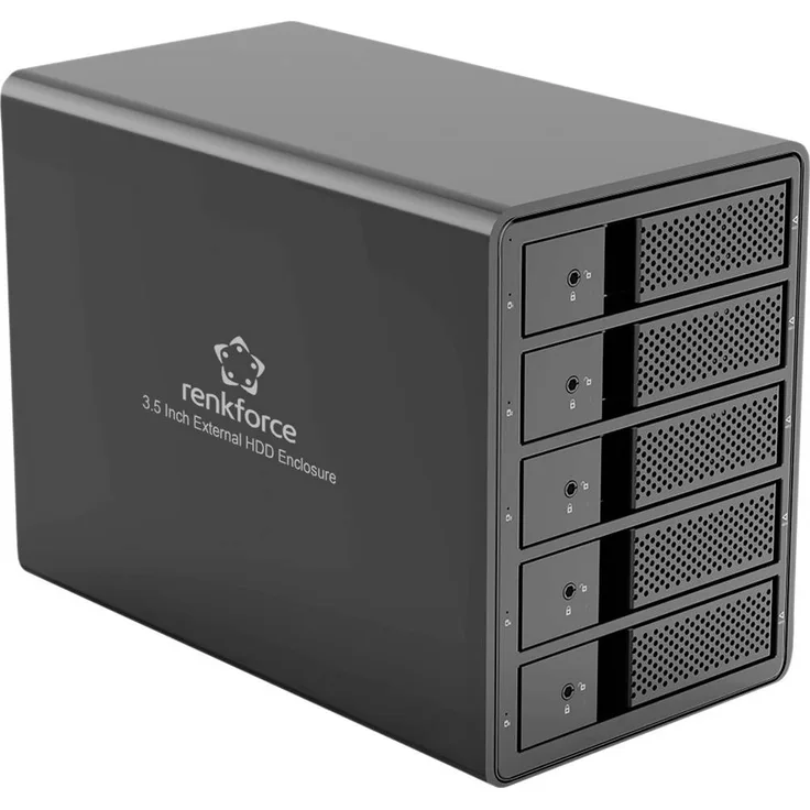 Renkforce RF-6647600 5-Bay Festplattengehäuse für 3.5 Zoll HDDs, Aluminiumlegierung, USB 3.0