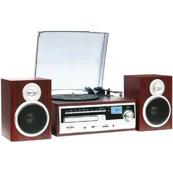 INOVALLEY CH14E Vintage HiFi-System, MP3-Codierung, Schallplattenspieler, CD-Player, Kassettenrekorder, AM/FM-Radio, Holz furniert