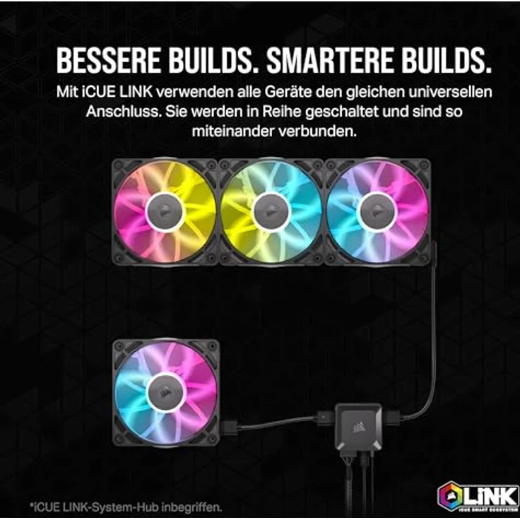 CORSAIR iCUE LINK RX140 RGB 140mm PWM-Lüfters mit iCUE LINK System Hub - Magnetisches Kuppellager - Dual Pack - Schwarz – Bild 3