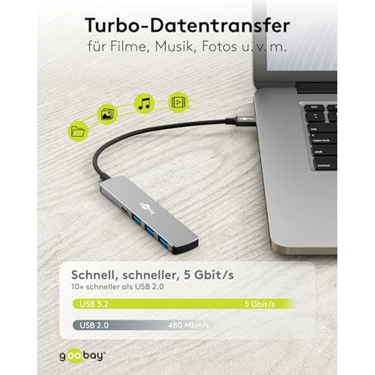 goobay USB C 3.2 Hub, 1xUSB-C & 3xUSB-A, kompakter USB-Hub für Laptop/Tablet/Smartphone, SuperSpeed bis 5 Gbit/s, kompatibel mit Windows/Linux/macOS - 79158 – Bild 5