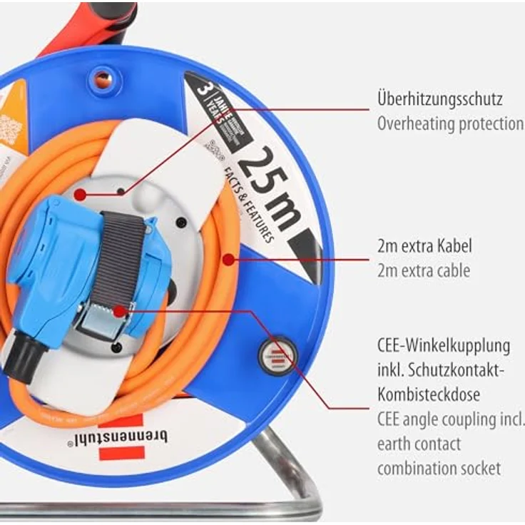 Brennenstuhl Camping-Kabeltrommel mit 25m Kabel in orange (E Kabeltrommel mit E-Winkelkupplung inkl) - 1182470100 – Bild 2