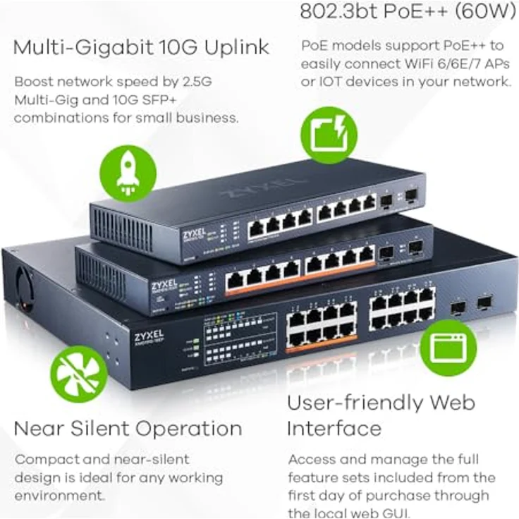 Zyxel XMG1915-10EP, 8-Port 2.5GbE, 2 SFP+, 8 x PoE++ 130W Smart Switch, hybird Mode, standalone or NebulaFlex Cloud – Bild 2