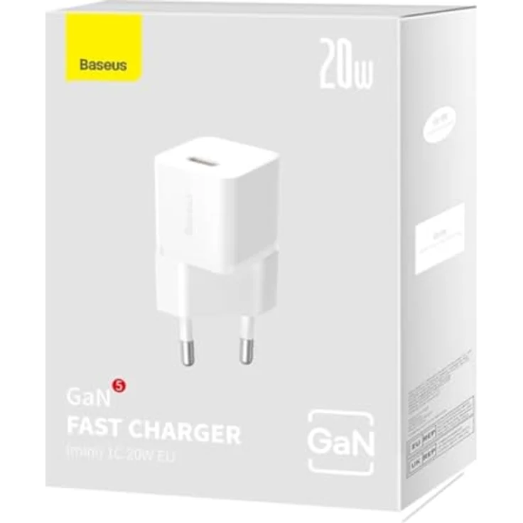 Baseus Gan5 Fast Charger(Mini) 1C 20W Smartphone, Universal White Fast Charger – Bild 3