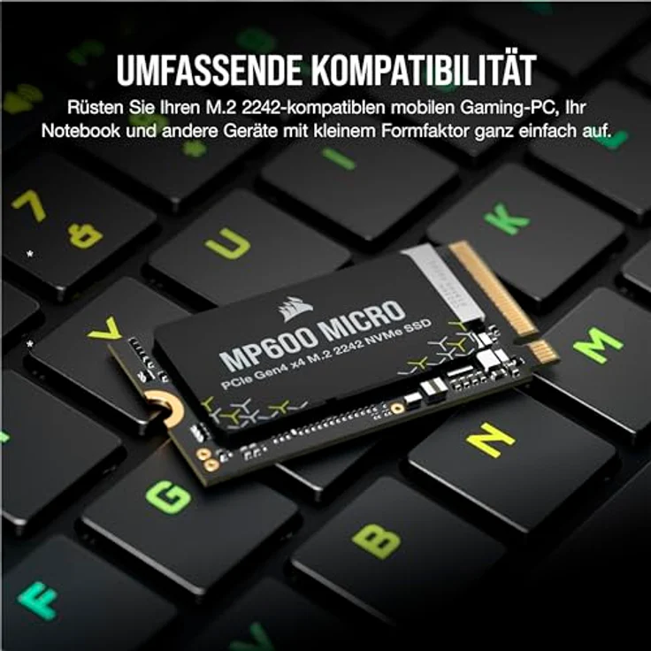 Corsair MP600 Micro 1TB M.2 NVMe PCIe x4 Gen4 2 SSD – M.2 2242 – Bis zu 5.100MB/sec Sequential Read – High-Density 3D TLC NAND – Kompatibel Mit Lenovo Legion Go Und Thin PCIe 4.0 Laptops – Schwarz – Bild 4