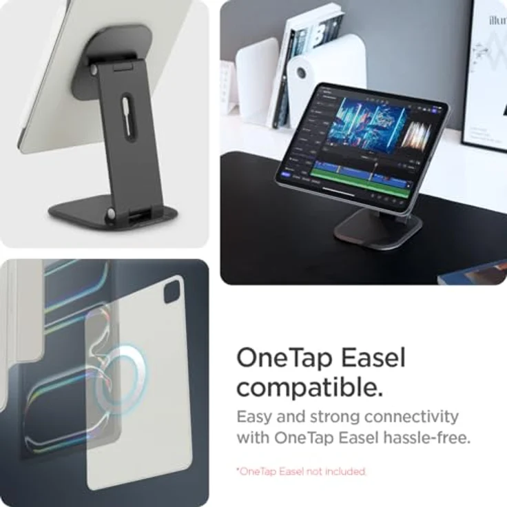 Spigen AirSkin Folio OneTap Hülle Kompatibel mitiPad Pro 11 Zoll 5.Generation M4 (2024) Schlank und Leicht Cover Case Vollständig Abnehmbarer Deckel mit Magnet - Grau – Bild 4