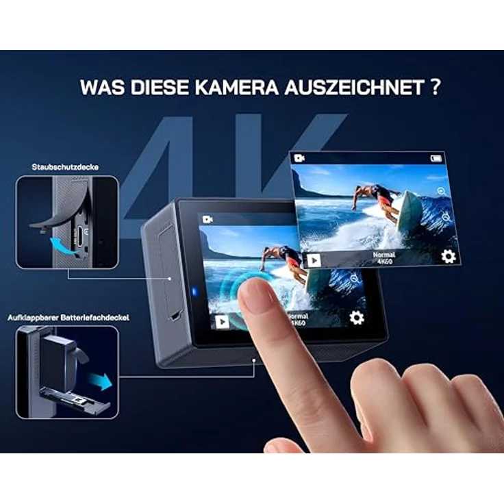 WOLFANG GA300 Action Cam, 4K 60FPS Video, 24MP Foto, WiFi, 40M wasserdicht, mit Doppelmikrofon und Zubehör – Bild 2