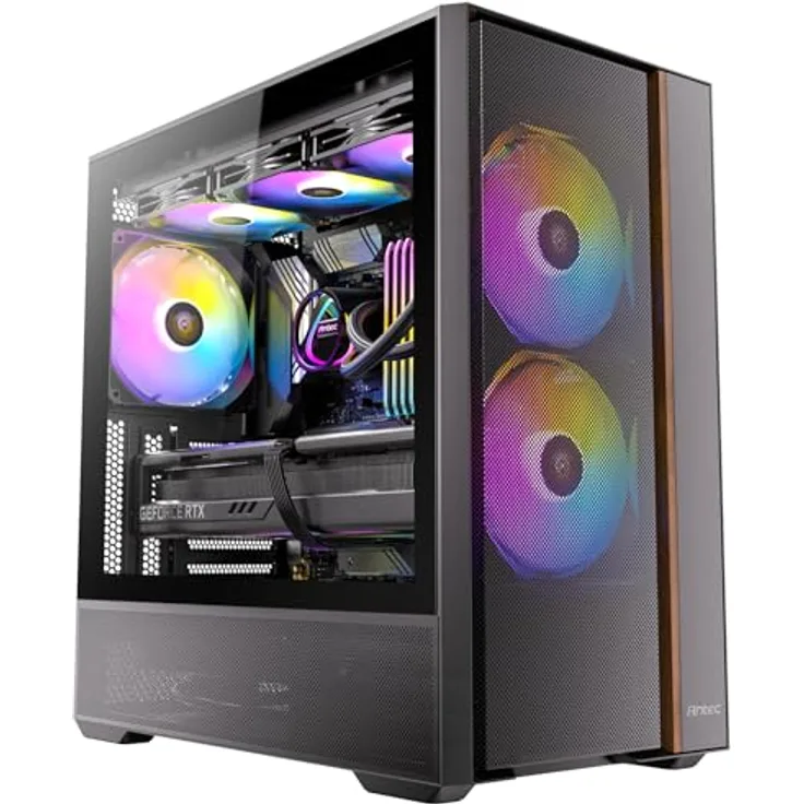 Antec FLUX Rear Midi Tower PC Gehäuse, ATX/Micro-ATX/ITX, schwarz, mit RGB-Beleuchtung und verbessertem Kabelmanagement