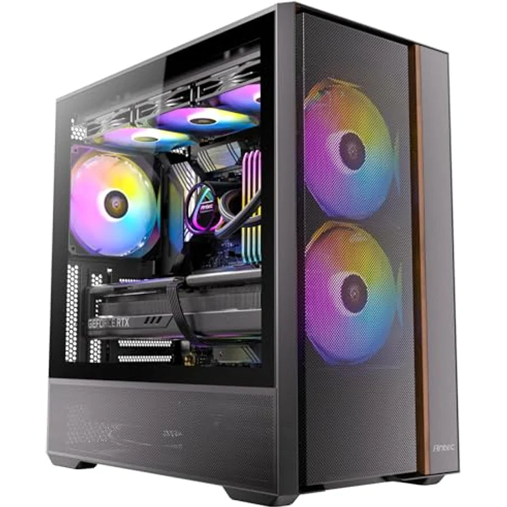 Antec FLUX Rear Midi Tower PC Gehäuse, ATX/Micro-ATX/ITX, schwarz, mit RGB-Beleuchtung und verbessertem Kabelmanagement – Bild 1