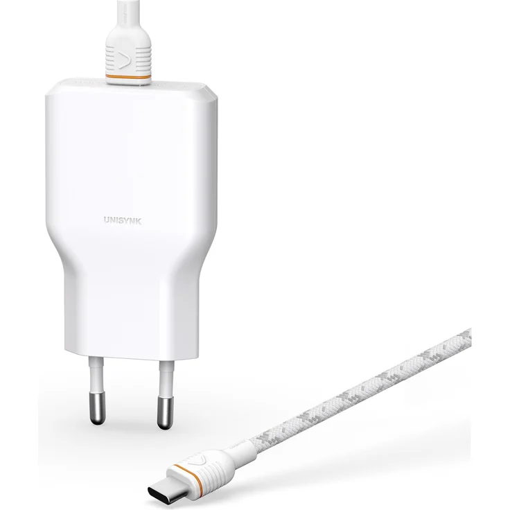 Unisynk 10429, mobiles Ladegerät 36W, USB-C mit 2m Kabel, schnell und langlebig, Weiß