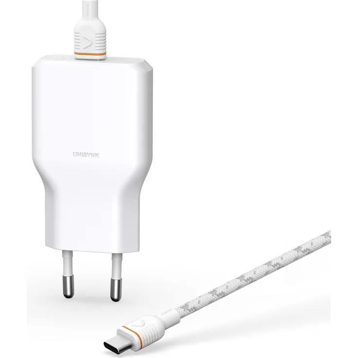 Unisynk 10429, mobiles Ladegerät 36W, USB-C mit 2m Kabel, schnell und langlebig, Weiß