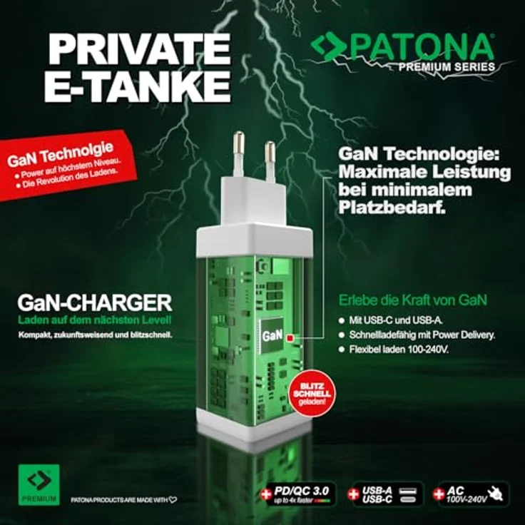 PATONA Premium GaN 65W PD3.0 Schnell-Ladegerät, 1x USB-C Port, QC3.0 | Weiß | Kompakt, langlebig & sicher, weltweit einsetzbar (100-240V) – Bild 3