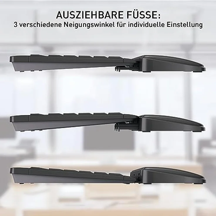 CHERRY PALMREST ERGO, ergonomische Handballenauflage, kompatibel mit jeder Tastatur, ausziehbare Füße, 3 verschiedene Neigungswinkel, extrabreit, schwarz – Bild 3