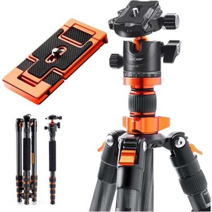 K&F Concept Tripod SA255C1, Aluminium Stativ mit verstellbarer Höhe und 3D-Neiger