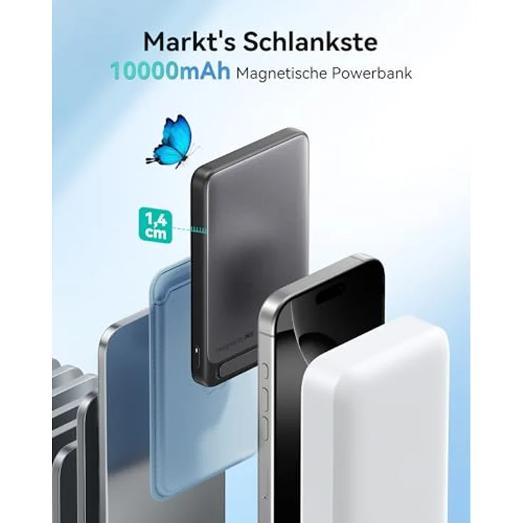 INIU Qi2-zertifizierte 10000mAh Magnetische Powerbank mit 45W Schnellladung, Ultradünn, USB-C in&out, tragbarer 15W Wireless Charger für iPhone 16/15/14 Pro Max MagSafe Case, inklusive Klappständer – Bild 3