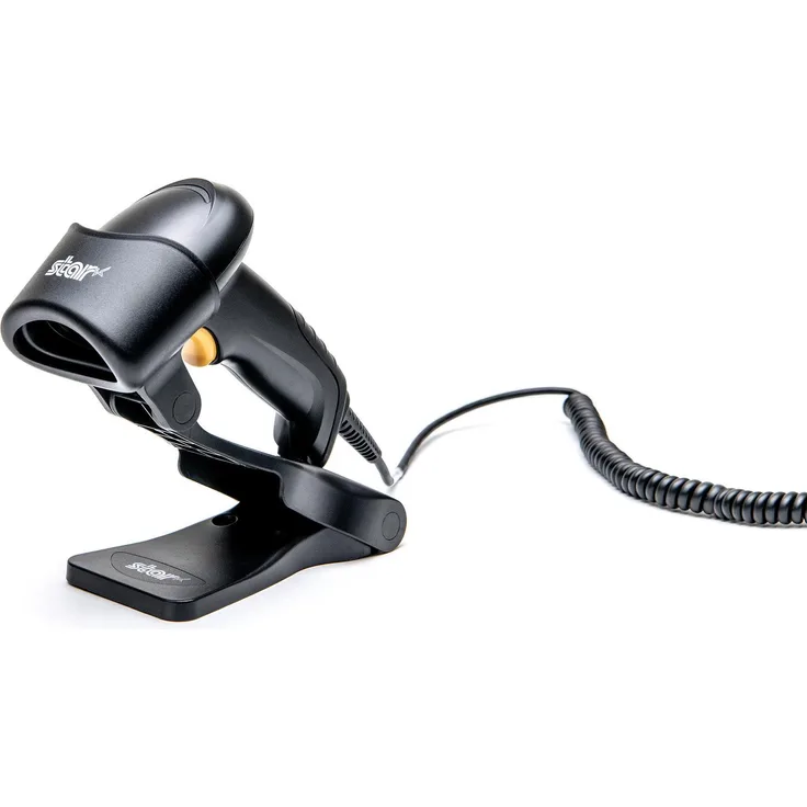 Star Micronics BSH-32U Handheld Barcode Scanner, 1D/2D USB, schwarz, IP42, ergonomisches Design, mit Ständer
