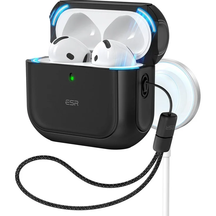 ESR Orbit Hybrid HaloLock Case für Apple AirPods 4, MagSafe-kompatibel, Sichtbares Statuslicht - Robuste Schutzhülle in Schwarz