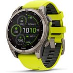 Garmin fēnix® 8-47mm Solar Saphir Multisport GPS Smartwatch Titan mit Amp Gelb/Graphit Band, Lange Akkulaufzeit, Tauchbewertet, LED-Taschenlampe