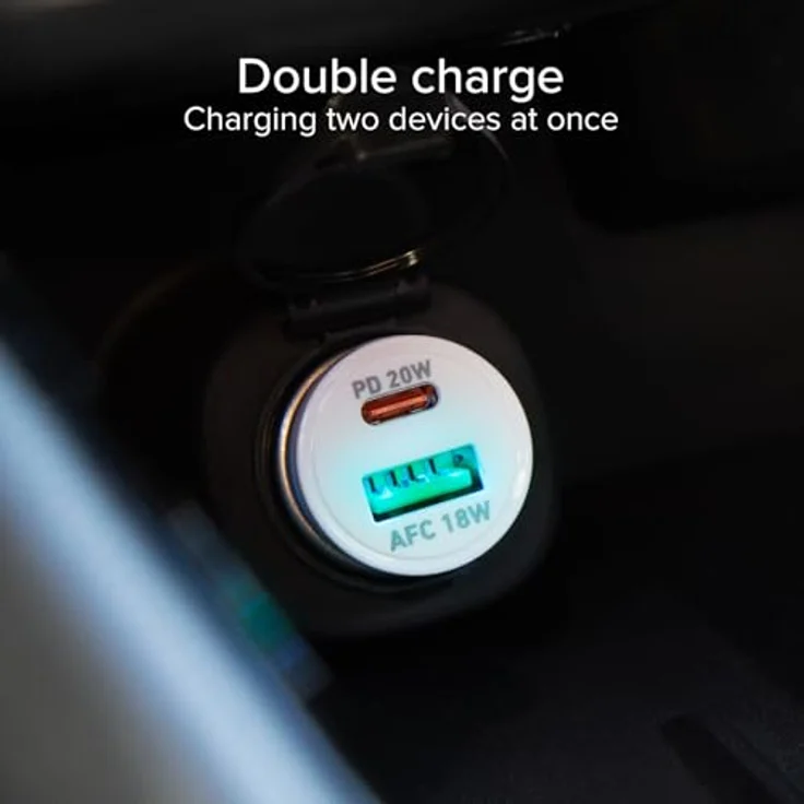 PD Kfz-Ladegerät 20W USB-C-USB 18W weiß – Bild 4