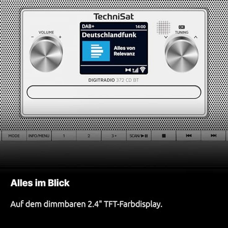 TechniSat DIGITRADIO 372 CD BT - Stereo Digitalradio mit DAB+, UKW, CD-Player, Bluetooth, Farbdisplay, USB, AUX, Kopfhöreranschluss, Wecker, 10 Watt, Fernbedienung - Silber – Bild 5