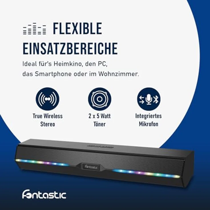 fontastic Juna - Drahtlose Soundbar 2 x 5 Watt TWS BT5.3 inklusive Mikrofon - RGB LED-Beleuchtung – Bild 4