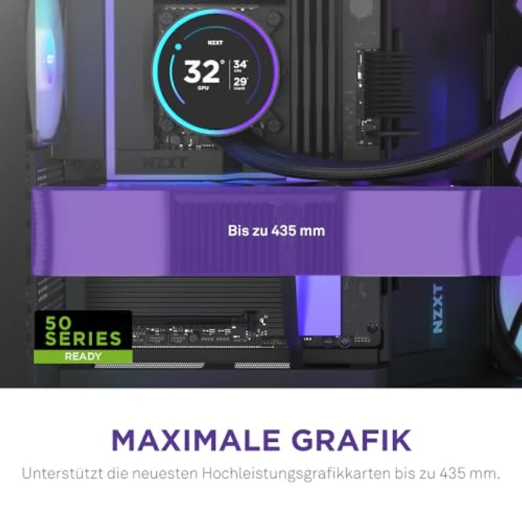 NZXT H9 Flow RGB+, ATX Mid-Tower PC-Gehäuse mit 7 RGB-Lüftern (6 x 140mm, 1 x 120mm), Dual-Kammer-Design, 420mm Radiatorunterstützung, Schwarz – Bild 5
