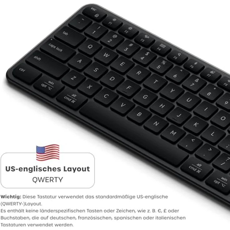 Satechi EX3 Slim, Kabellose Tastatur mit Full-Size-Layout und 4-in-1-Wireless-Konnektivität, Englisch (US), Schwarz – Bild 2