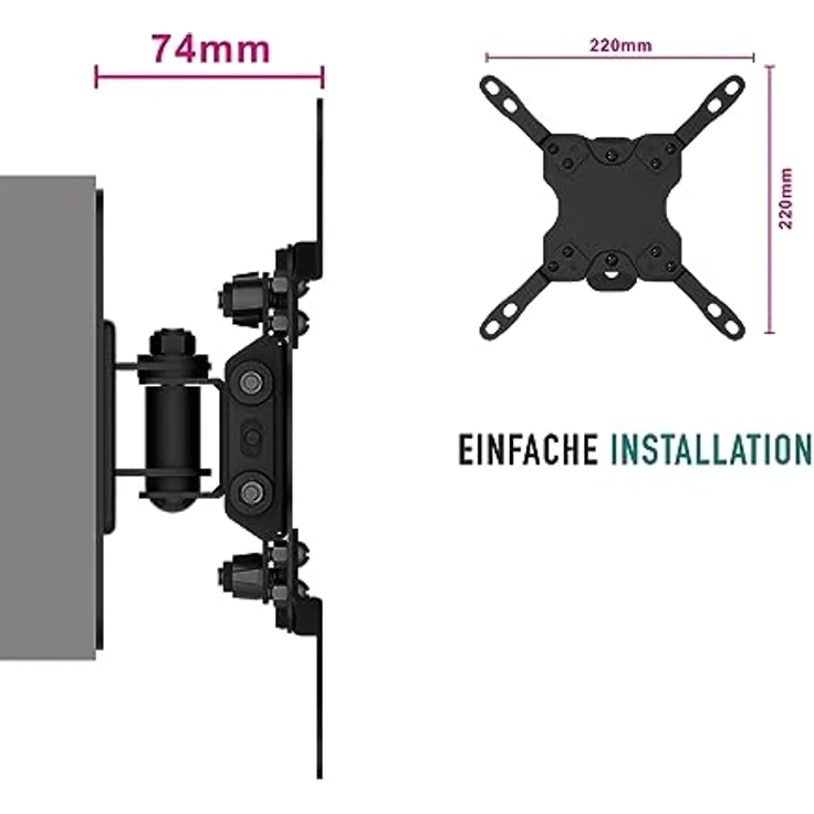 Ewent EW1520 Wandhalterung für TV - Monitor 13 bis 42 Zoll mit drehbarem und verstellbarem Arm, Vesa bis 200 x 200 mm, Schwarz – Bild 6