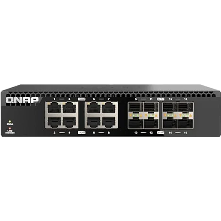 QNAP QSW-3216R-8S8T (16 Ports) Netzwerk Switch, Schwarz - 10GbE SFP+ und RJ45 Anschlüsse, halbe Breite, Plug-and-Play Einrichtung – Bild 1