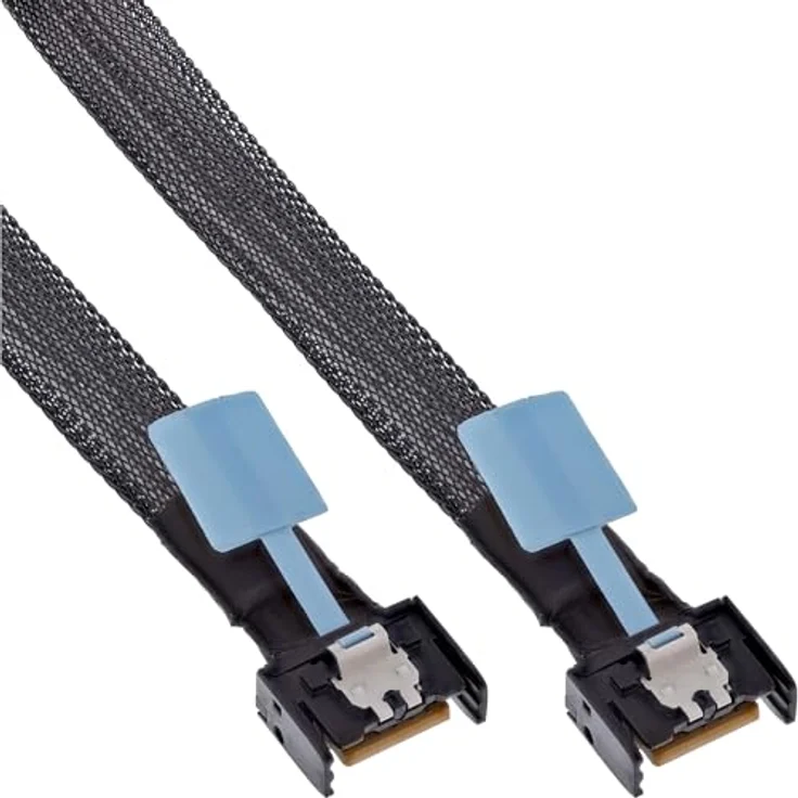 InLine MCIO Kabel 0,75 m, PCIe 5.0 Datenkabel mit MCIO x4 Stecker, kompatibel mit SAS & Ethernet, schwarz, 27662B – Bild 1