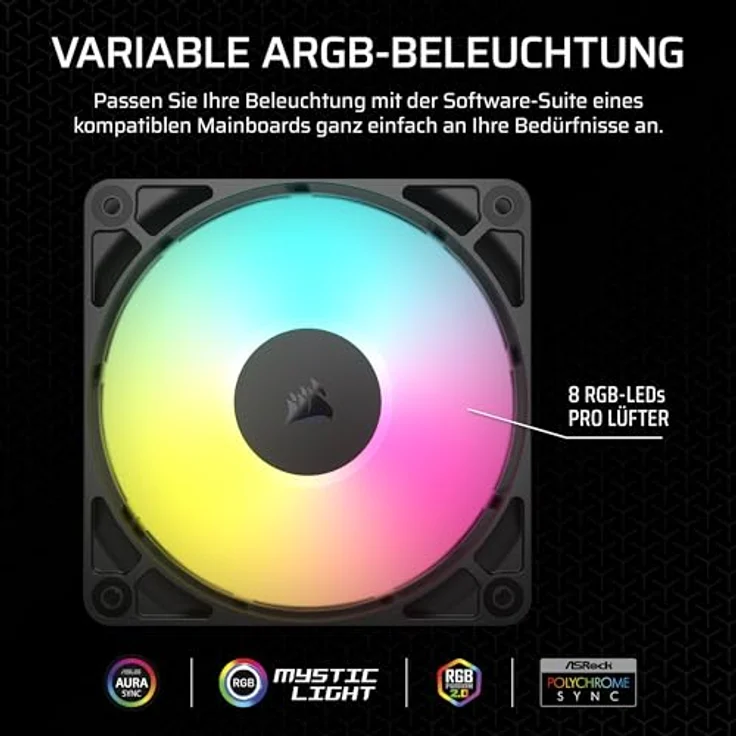 Corsair RS ARGB PWM Lüfter - 3er Pack, 120 mm, schwarz (120 mm, 3 x), PC Lüfter, Schwarz – Bild 3