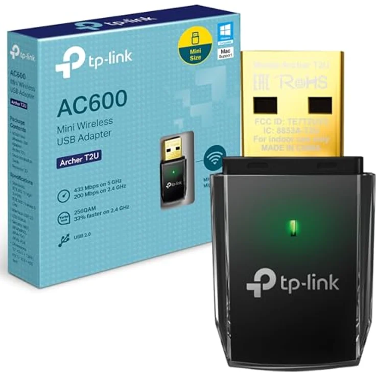 TP-Link Archer T2U AC600 USB WLAN Stick Adapter, Dualband 433MBit/s 5GHz & 200MBit/s 2,4GHz, WPA/WPA2, Unterstützung für Windows & Mac, schwarz/Gold – Bild 1