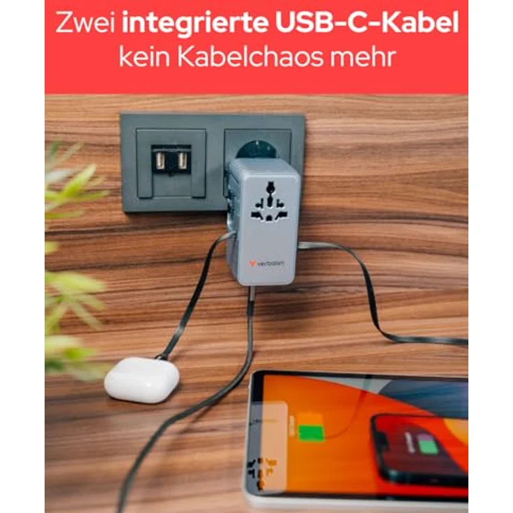 Verbatim Charge 'n' Travel 70W 2C, USB Ladegerät mit 2 Ports und Rückziehfunktion, Blau – Bild 7