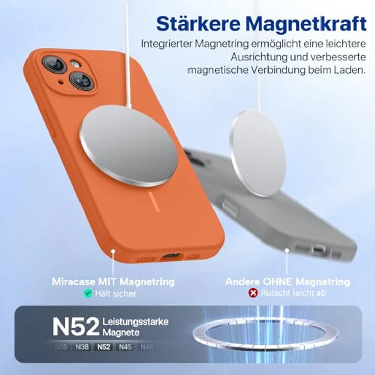miracase Hülle für iPhone 14 mit MagSafe, stoßfeste Flüssigsilikon-Hülle mit weichem Mikrofaser-Innenfutter, Amber Orange – Bild 3