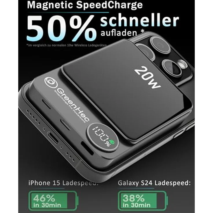 GreenHec SnapCharge Pro, MagSafe Powerbank für iPhone 12-17 Pro Max, 10000mAh, magnetisch und kabellos – Bild 2
