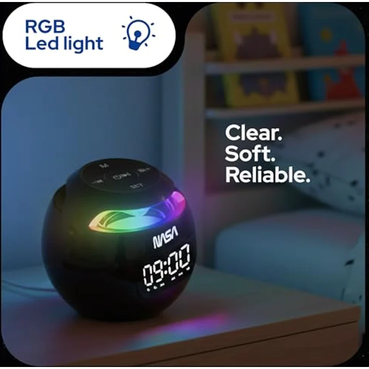 NASA Wecker SP200, Bluetooth-Lautsprecher mit 3 W, Dual-Alarm, LED-Licht und USB-C-Ladekabel – Bild 5