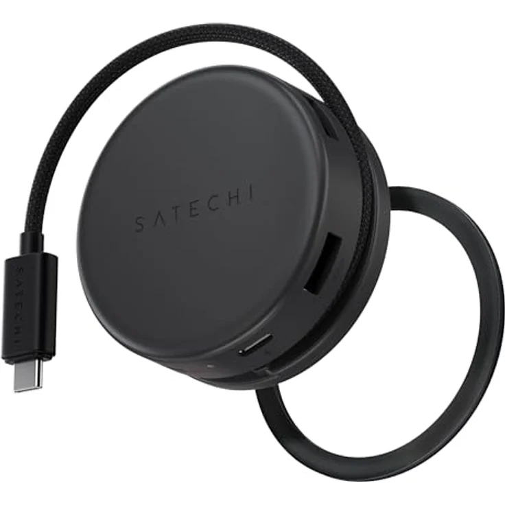 SATECHI OntheGo™ 7-in-1 USB-C Hub, magnetischer Multiport Adapter mit 100W Power Delivery, HDMI 4K/60Hz, Gigabit Ethernet, 2x USB-A 5Gbps, SD/microSD, Spiralkabel – Space Schwarz – Bild 1