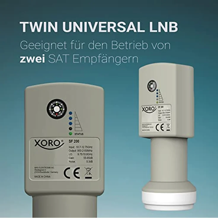 Xoro SF 200 Twin, digitales Twin LNB mit integriertem SAT-Finder, ideal für Camping, wetterfest und 4K UHD-kompatibel – Bild 2