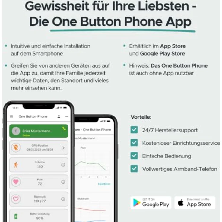 one button phone Senioren Smartwatch Notrufuhr mit SOS-Taste, automatischer Sturzerkennung und GPS-Ortung, Modell 2024 – Bild 9