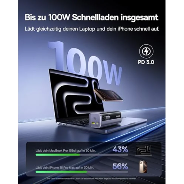 Baseus EnerGeek GR11 Laptop Powerbank 100W 10000mAh, Externer Akku mit 60cm Einziehbarem USB-C Kabel, für iPhone 16/15, iPad, MacBook, Laptop, Galaxy, Reisefreundlich mit Digitalem Display – Bild 2
