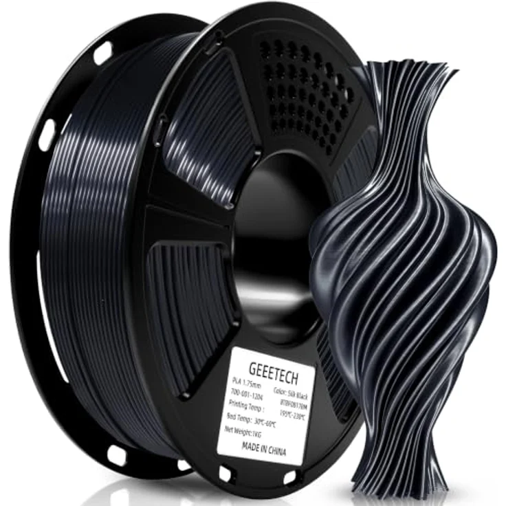 GEEETECH Silk PLA Filament 1.75mm, schwarzes PLA-Filament für 3D-Drucker, 1kg Spule, hohe Präzision, verzugsfrei, silberner Glanz – Bild 1