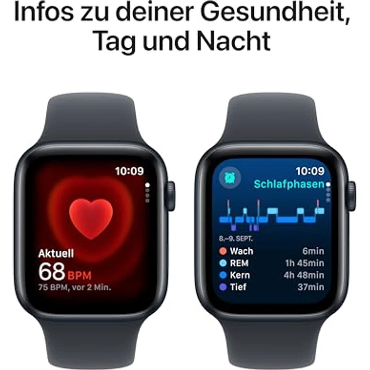 Apple Watch SE (2. Generation) GPS 44 mm Smartwatch mit Aluminiumgehäuse in Mitternacht und Sportarmband in Mitternacht (S/M) - Fitness- und Schlaftracker, Unfallerkennung, Herzfrequenzmesser – Bild 5