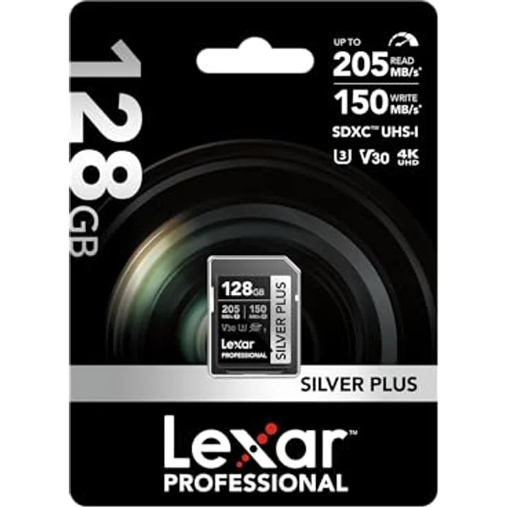 Lexar Professional Silver Plus 128 GB SDXC UHS-I V30 SD-Karte, Schwarz/Silber, 205 MB/s Lesegeschwindigkeit, 150 MB/s Schreibgeschwindigkeit, temperaturbeständig, schockresistent – Bild 10