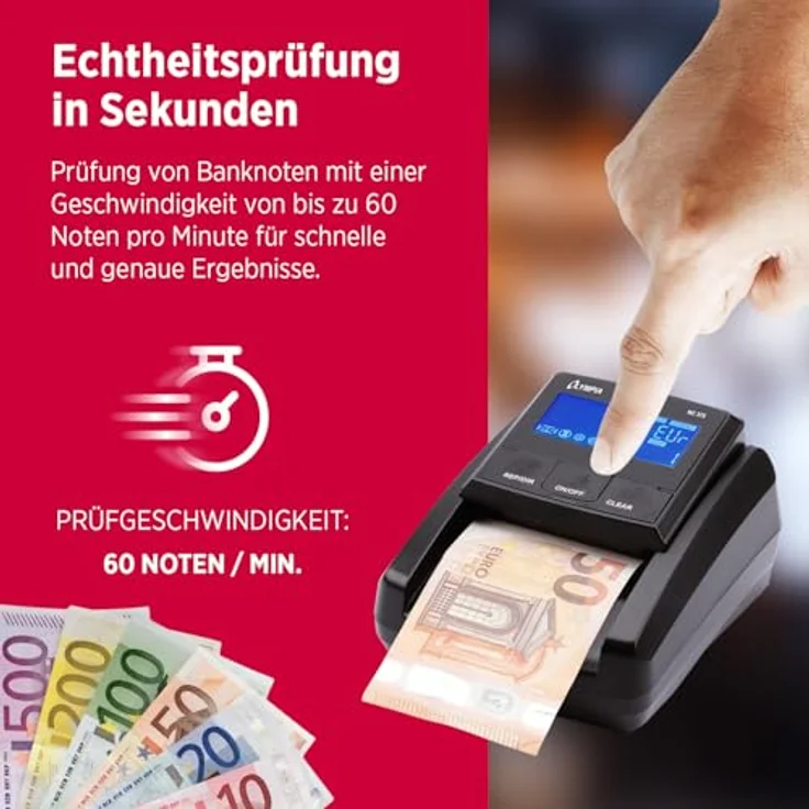 Olympia NC 375 Geldprüfgerät, Geldscheinprüfer mit IR, MG, UV Sensoren, Geldzähler für Euro, Dollar, Pfund, hohe Prüfgeschwindigkeit, kompaktes Design mit LCD Display – Bild 4
