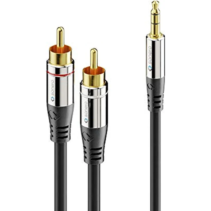 Sonero® Premium Audio Adapterkabel, 2,00m, 3.5mm Klinke auf 2x Cinch Stecker, vergoldete Kontakte, schwarz – Bild 2