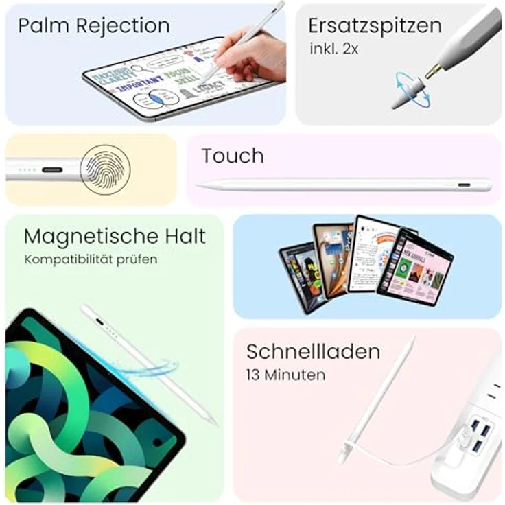 S&T Design Tabletstift Pencil 2. Generation USB-C, Schnellladen, Weiß – Bild 2