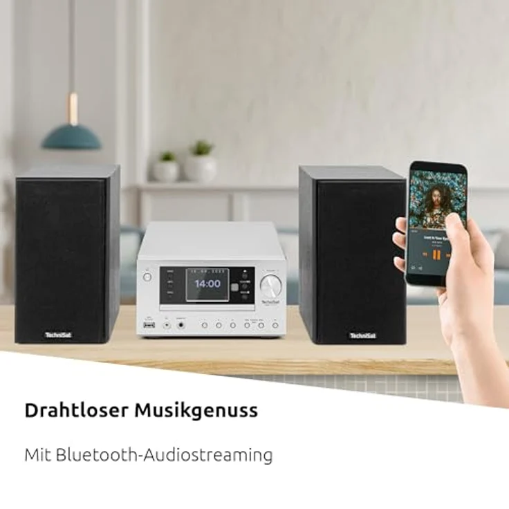 TechniSat VIOLA 710 CD IR - Kompakte Hi-Fi-Anlage mit Internetradio, DAB+, UKW, CD-Player, Bluetooth, 2x 20 Watt RMS Stereo-Boxen, Silber – Bild 5