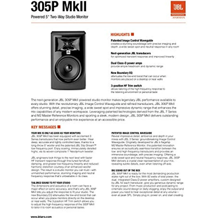 JBL Professional 3 Series 305P MKII schwarz Kompakt-Lautsprecher - 82 Watt - schwarz – Bild 12