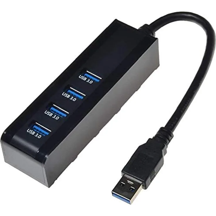 PremiumCord USB 3.0 SuperSpeed Hub 4-Port, Supergeschwindigkeit 5Gbps, Farbe schwarz, Kabellänge 20cm
