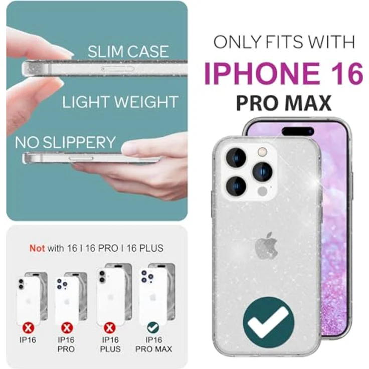 Nalia Klare Glitzer Silikon Hülle für Apple iPhone 16 Pro Max, Transparent mit Nano Glitter-Sternchen und stoßfestem TPU-Silikon – Bild 4